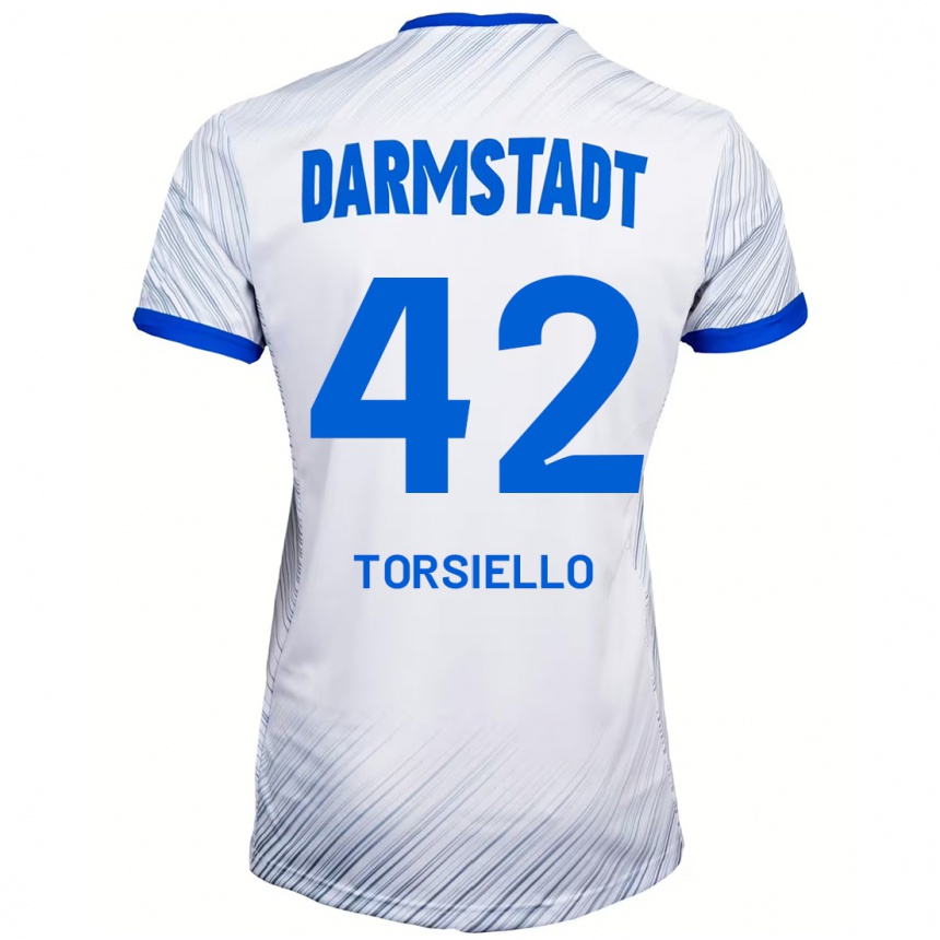 Kinder Fußball Fabio Torsiello #42 Weiß Blau Auswärtstrikot Trikot 2024/25 T-Shirt Luxemburg