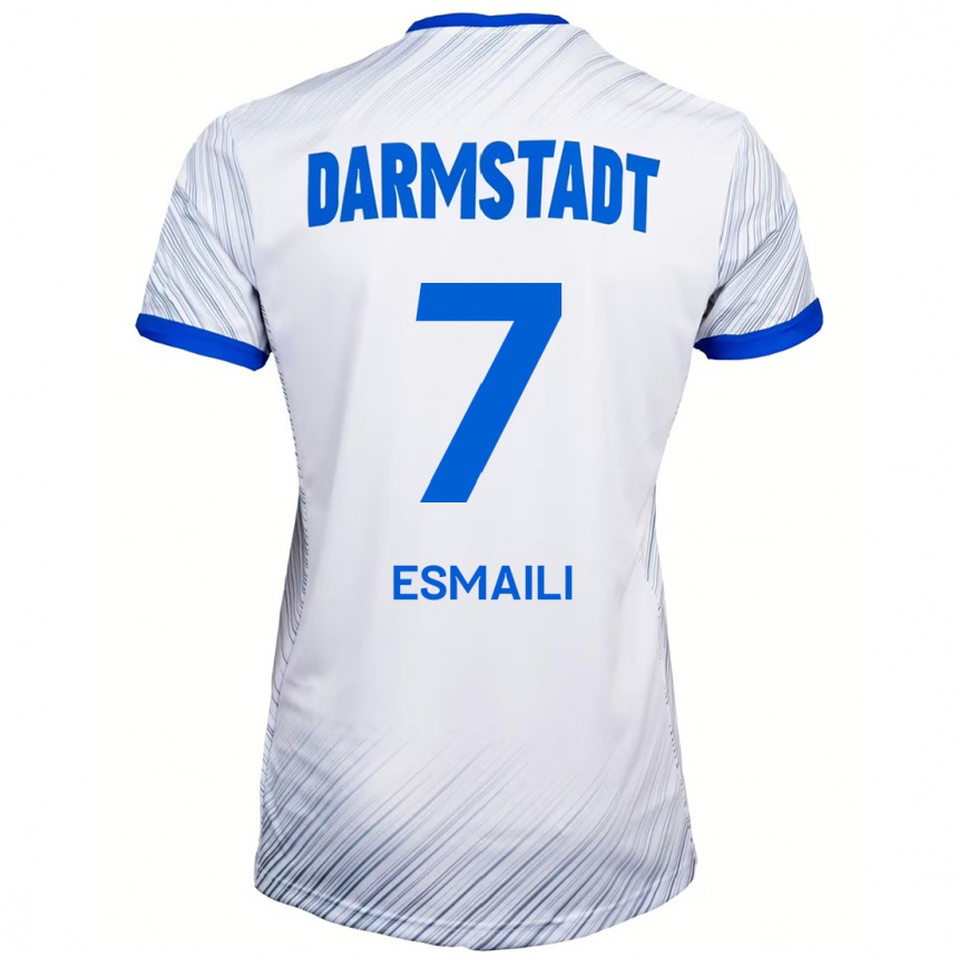 Kinder Fußball Ali Esmaili #7 Weiß Blau Auswärtstrikot Trikot 2024/25 T-Shirt Luxemburg