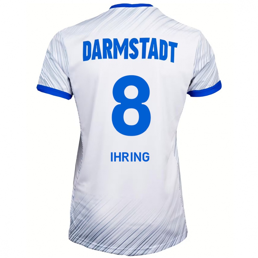 Kinder Fußball Janis Ihring #8 Weiß Blau Auswärtstrikot Trikot 2024/25 T-Shirt Luxemburg