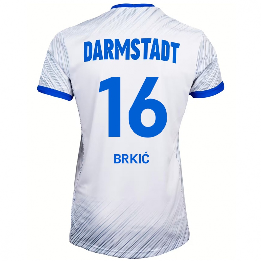 Kinder Fußball Amar Brkić #16 Weiß Blau Auswärtstrikot Trikot 2024/25 T-Shirt Luxemburg