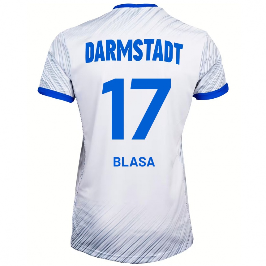 Kinder Fußball Keanu Blasa #17 Weiß Blau Auswärtstrikot Trikot 2024/25 T-Shirt Luxemburg