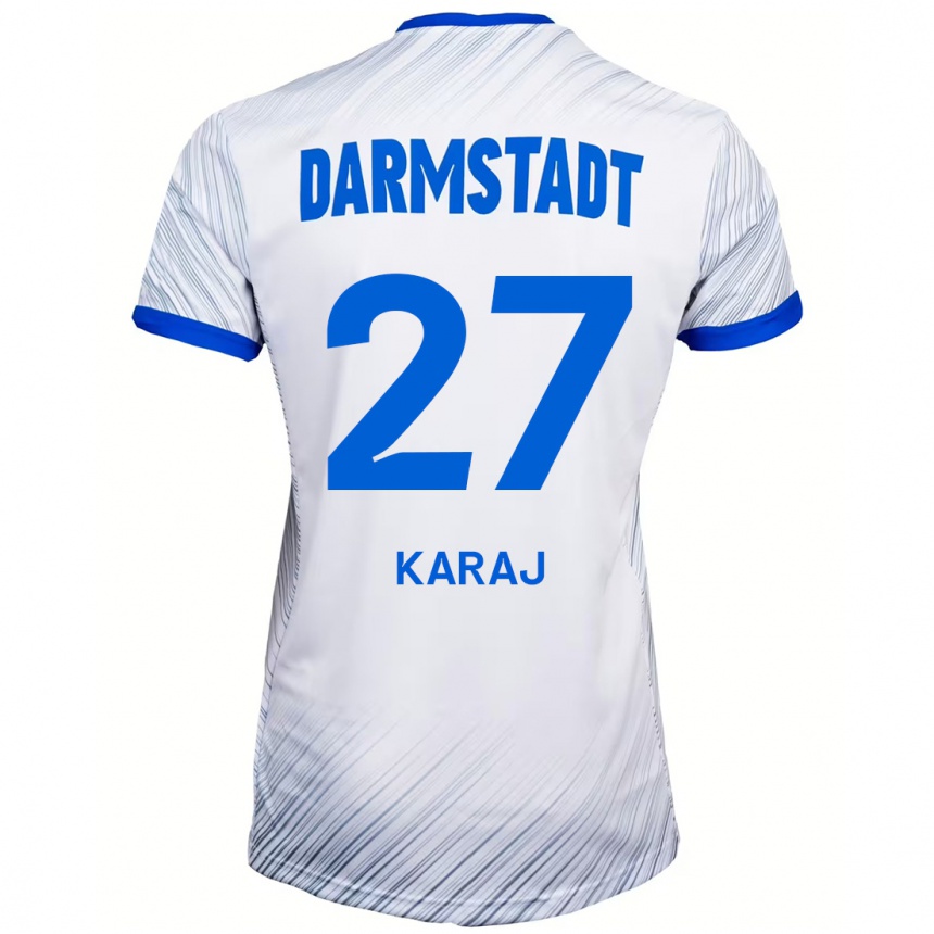 Kinder Fußball Eraldo Karaj #27 Weiß Blau Auswärtstrikot Trikot 2024/25 T-Shirt Luxemburg