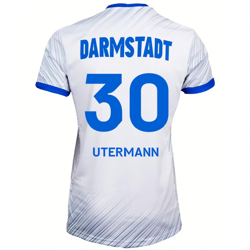 Kinder Fußball Anton Utermann #30 Weiß Blau Auswärtstrikot Trikot 2024/25 T-Shirt Luxemburg