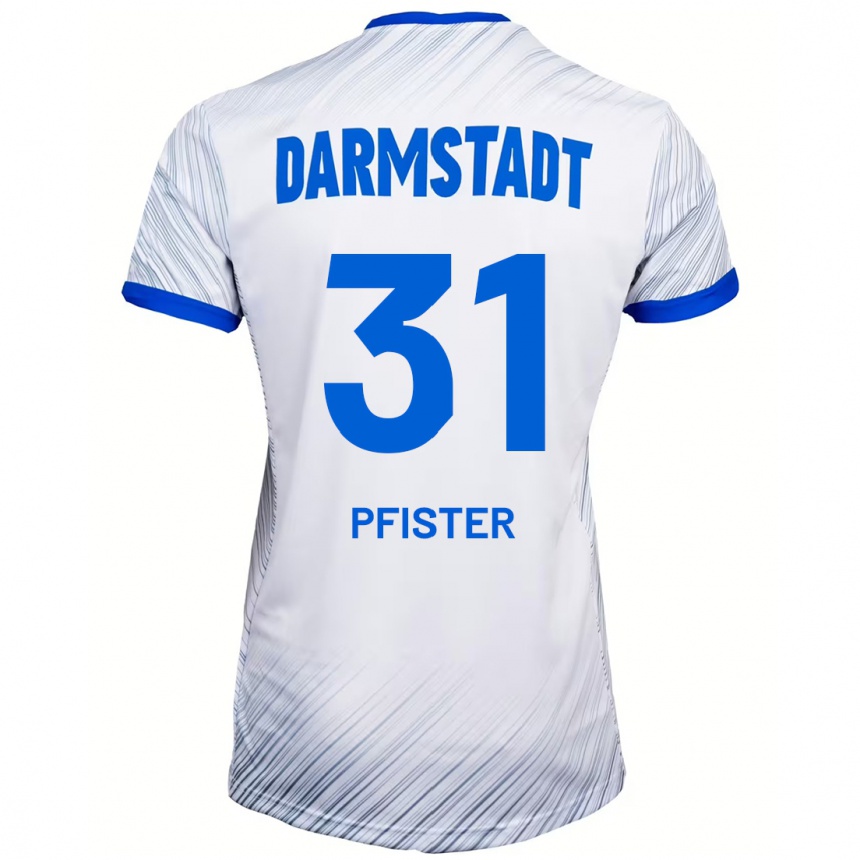 Kinder Fußball Max Pfister #31 Weiß Blau Auswärtstrikot Trikot 2024/25 T-Shirt Luxemburg