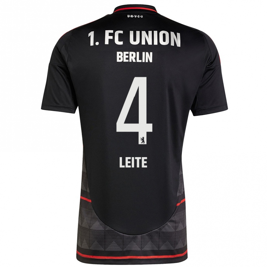 Kinder Fußball Diogo Leite #4 Schwarz Auswärtstrikot Trikot 2024/25 T-Shirt Luxemburg