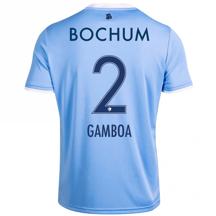 Kinder Fußball Cristian Gamboa #2 Himmelblau Auswärtstrikot Trikot 2024/25 T-Shirt Luxemburg