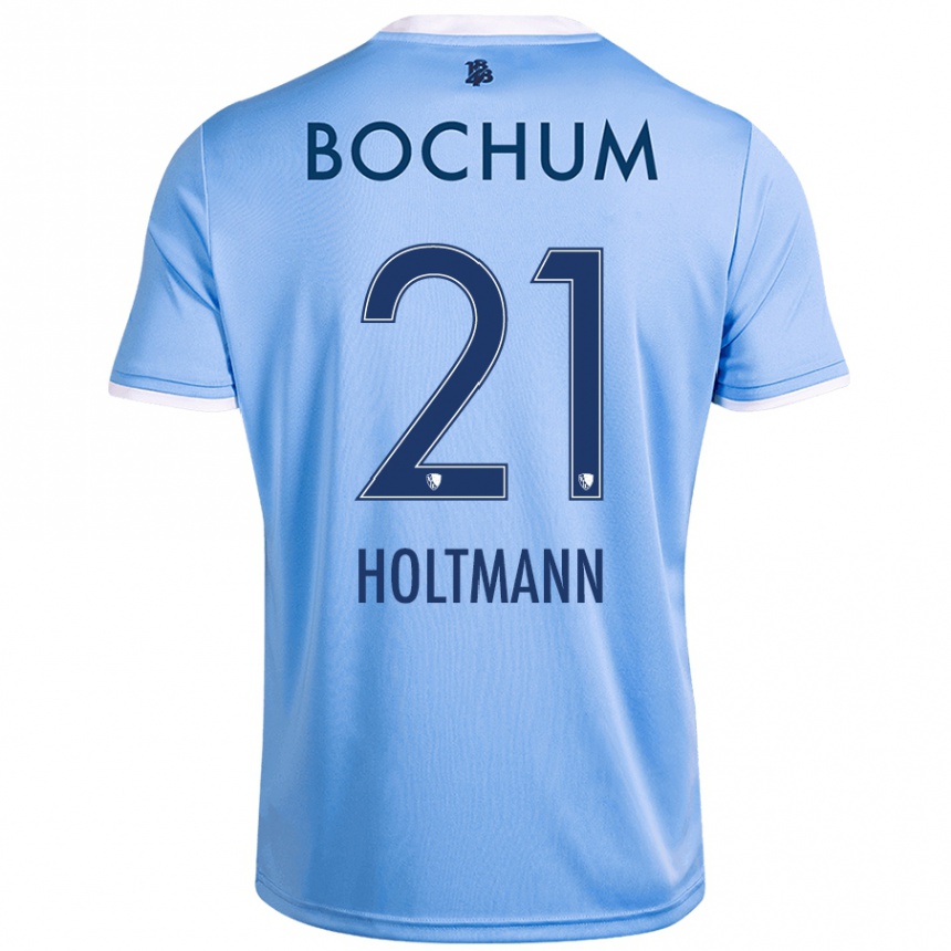 Kinder Fußball Gerrit Holtmann #21 Himmelblau Auswärtstrikot Trikot 2024/25 T-Shirt Luxemburg