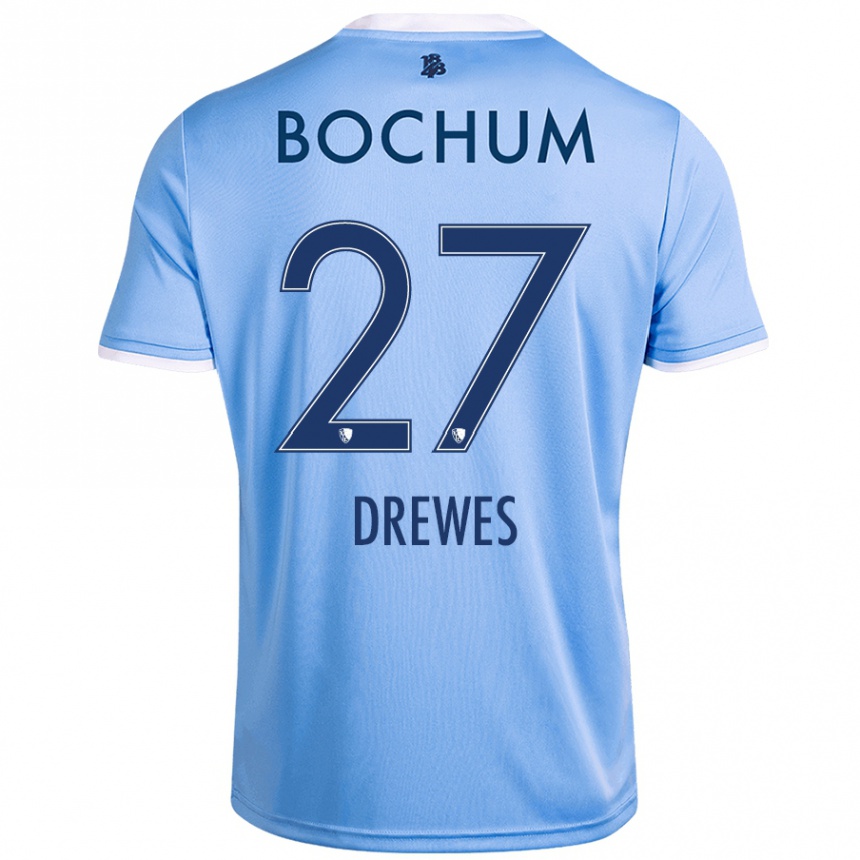 Kinder Fußball Patrick Drewes #27 Himmelblau Auswärtstrikot Trikot 2024/25 T-Shirt Luxemburg