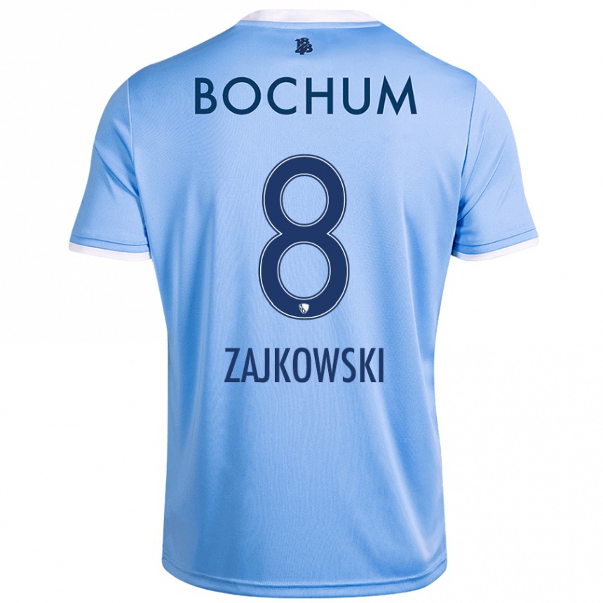 Kinder Fußball Cedric Zajkowski #8 Himmelblau Auswärtstrikot Trikot 2024/25 T-Shirt Luxemburg