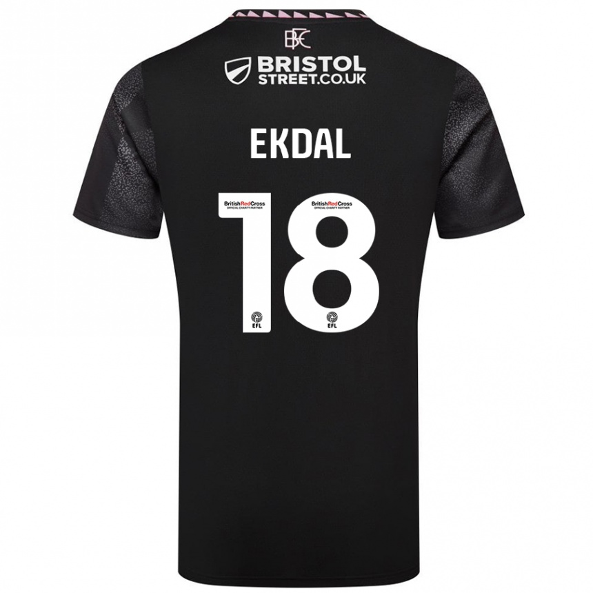 Kinder Fußball Hjalmar Ekdal #18 Schwarz Auswärtstrikot Trikot 2024/25 T-Shirt Luxemburg