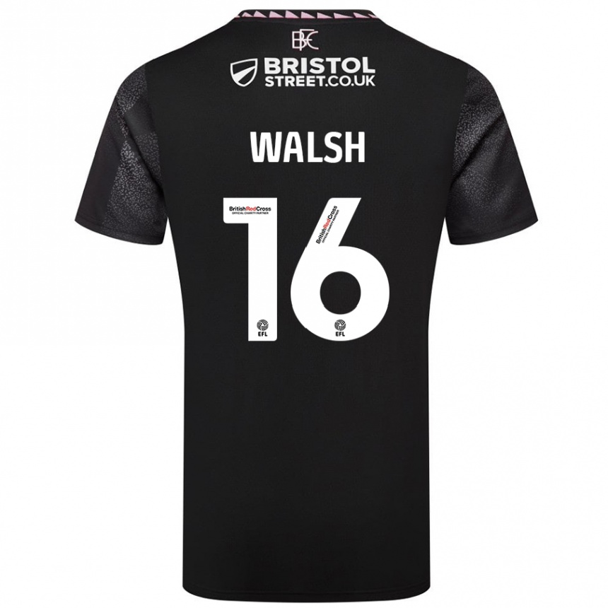 Kinder Fußball Lucy Walsh #16 Schwarz Auswärtstrikot Trikot 2024/25 T-Shirt Luxemburg