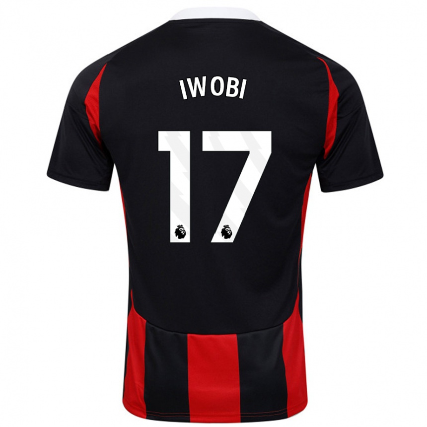 Kinder Fußball Alex Iwobi #17 Schwarz Rot Auswärtstrikot Trikot 2024/25 T-Shirt Luxemburg