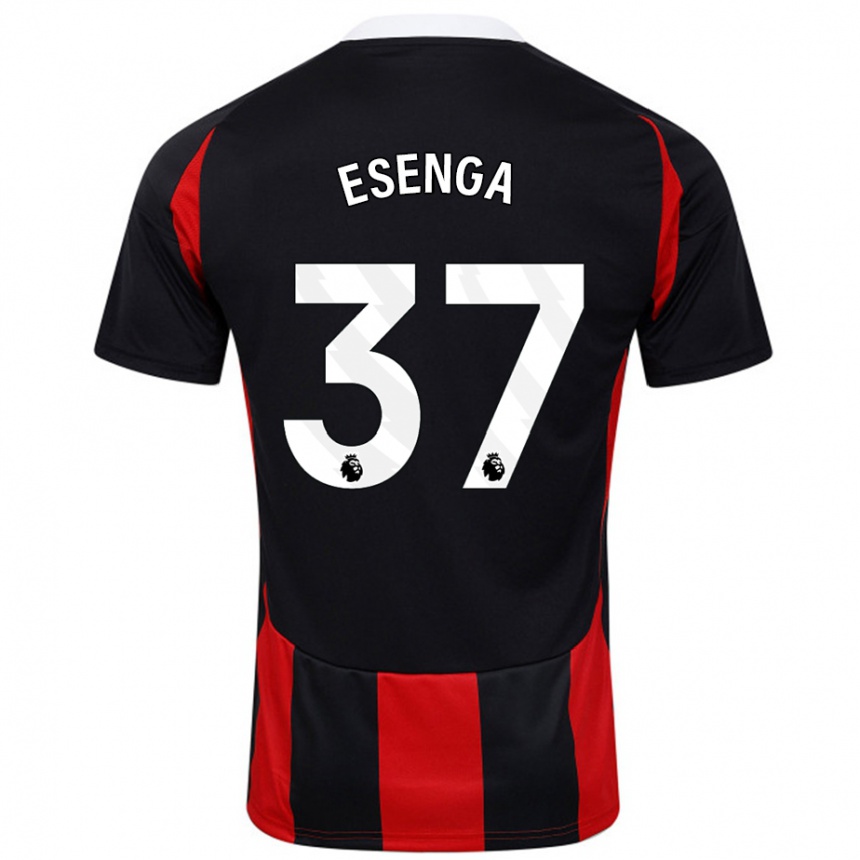 Kinder Fußball Jonathan Esenga #37 Schwarz Rot Auswärtstrikot Trikot 2024/25 T-Shirt Luxemburg