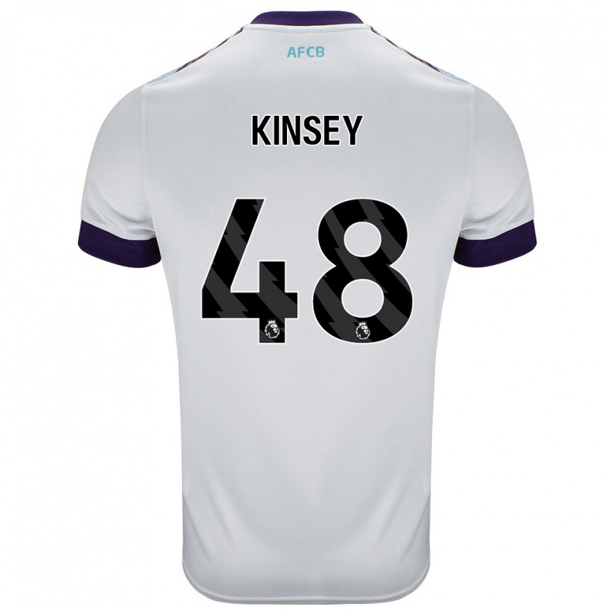 Kinder Fußball Max Kinsey #48 Weiß Grün Lila Auswärtstrikot Trikot 2024/25 T-Shirt Luxemburg