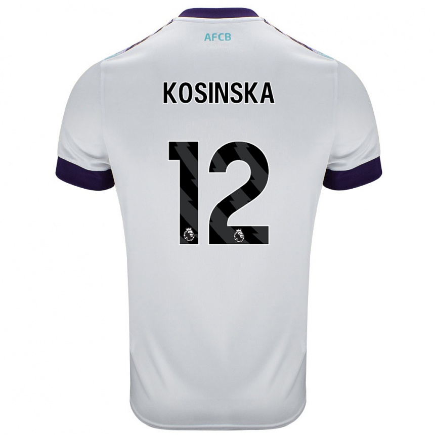 Kinder Fußball Daniela Kosinska #12 Weiß Grün Lila Auswärtstrikot Trikot 2024/25 T-Shirt Luxemburg