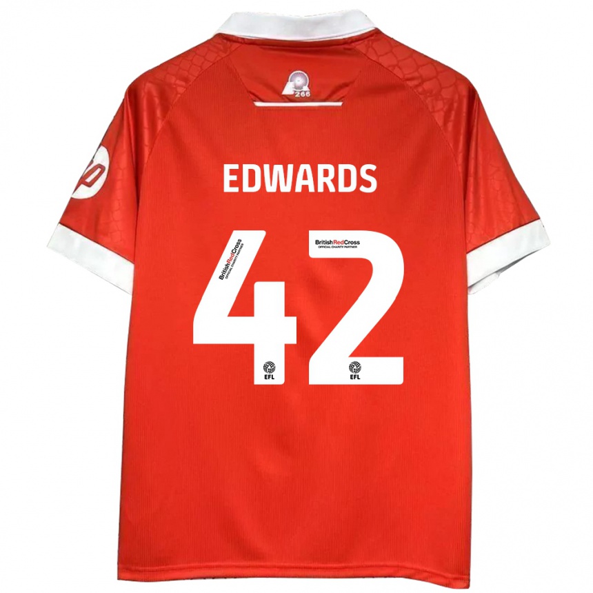 Herren Fußball Callum Edwards #42 Rot Weiß Heimtrikot Trikot 2024/25 T-Shirt Luxemburg