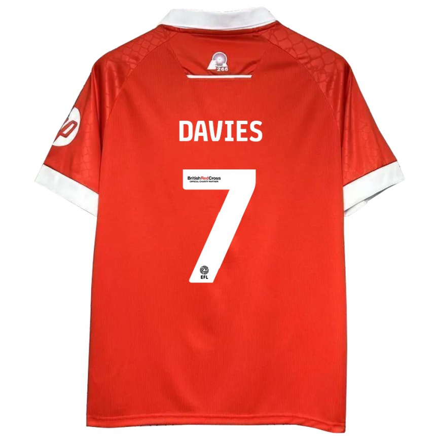 Herren Fußball Jordan Davies #7 Rot Weiß Heimtrikot Trikot 2024/25 T-Shirt Luxemburg