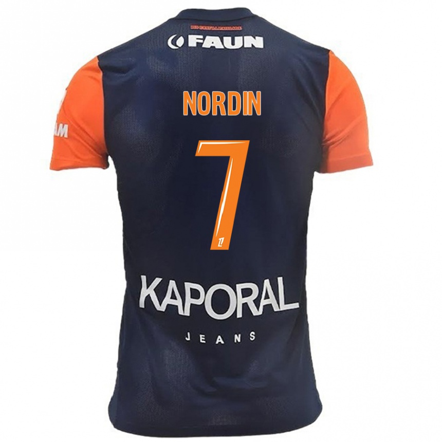 Herren Fußball Arnaud Nordin #7 Marineblau Orange Heimtrikot Trikot 2024/25 T-Shirt Luxemburg