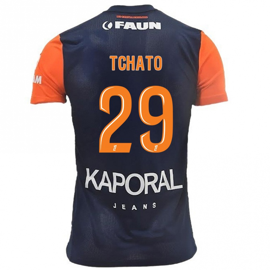 Herren Fußball Enzo Tchato #29 Marineblau Orange Heimtrikot Trikot 2024/25 T-Shirt Luxemburg