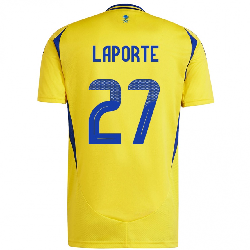 Herren Fußball Aymeric Laporte #27 Gelb Blau Heimtrikot Trikot 2024/25 T-Shirt Luxemburg