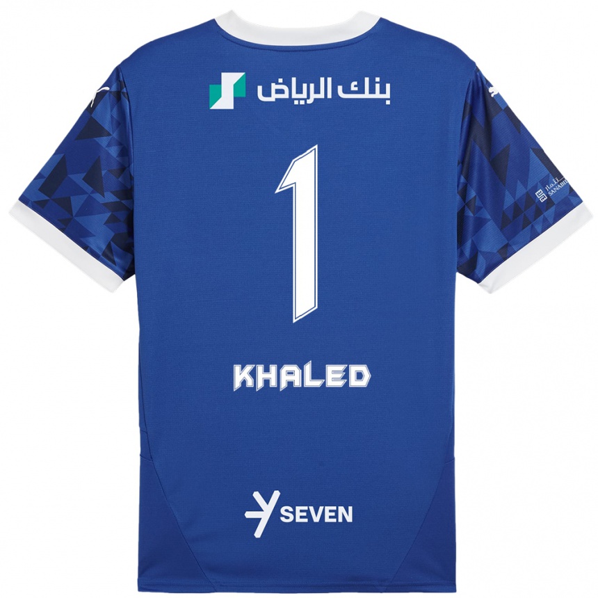 Herren Fußball Nawal Khaled #1 Dunkelblau Weiß Heimtrikot Trikot 2024/25 T-Shirt Luxemburg