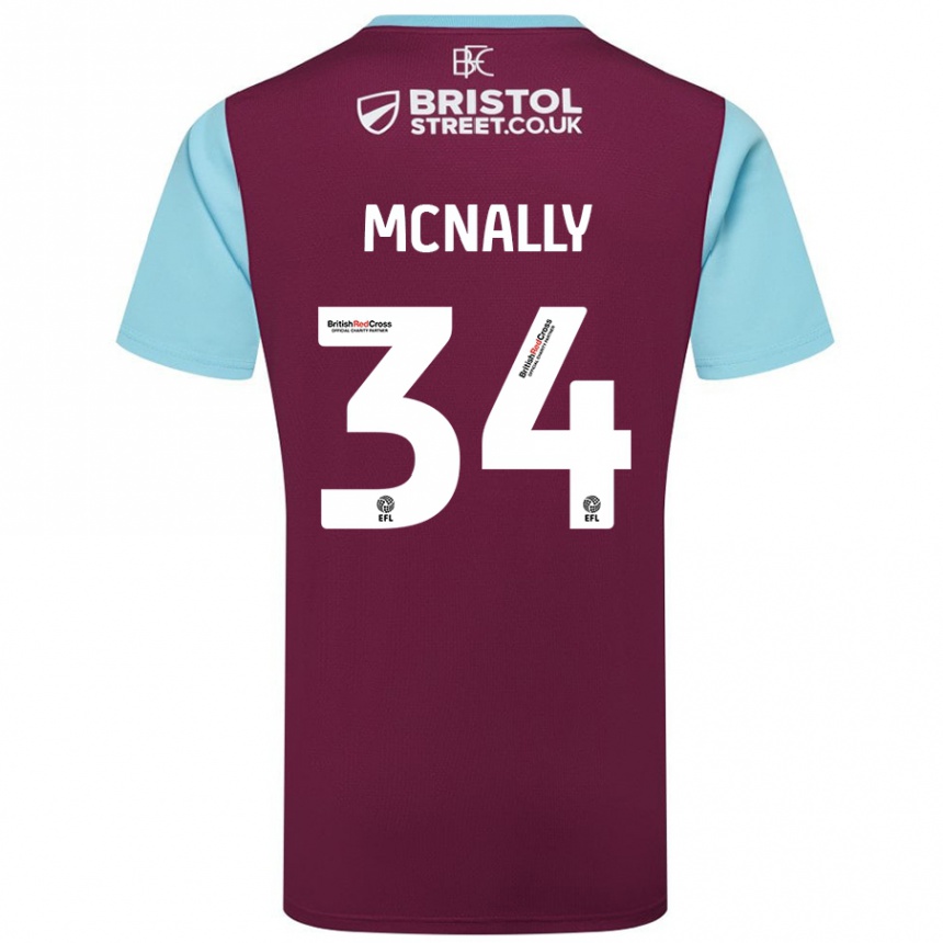 Herren Fußball Luke Mcnally #34 Burgunderrot Himmelblau Heimtrikot Trikot 2024/25 T-Shirt Luxemburg