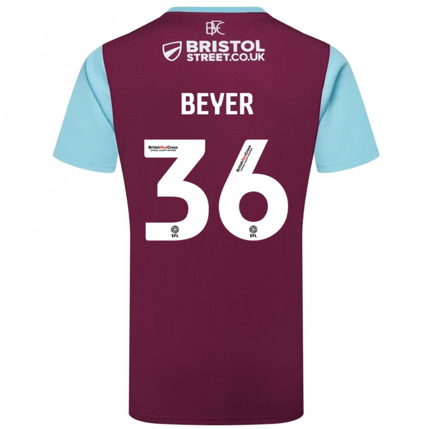 Herren Fußball Jordan Beyer #36 Burgunderrot Himmelblau Heimtrikot Trikot 2024/25 T-Shirt Luxemburg