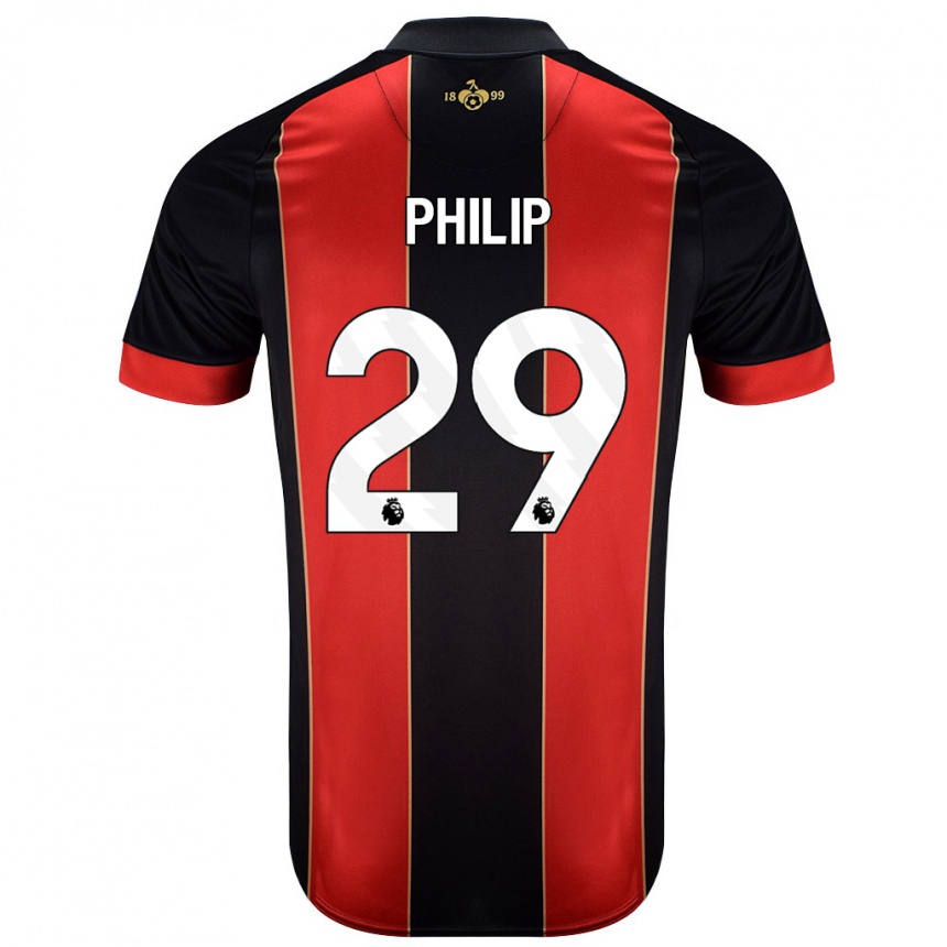 Herren Fußball Philip Billing #29 Rot Schwarz Heimtrikot Trikot 2024/25 T-Shirt Luxemburg