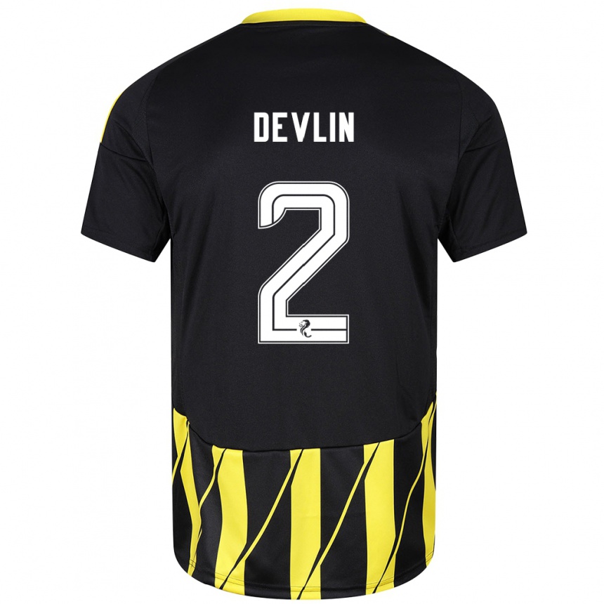 Herren Fußball Nicky Devlin #2 Schwarz Gelb Auswärtstrikot Trikot 2024/25 T-Shirt Luxemburg