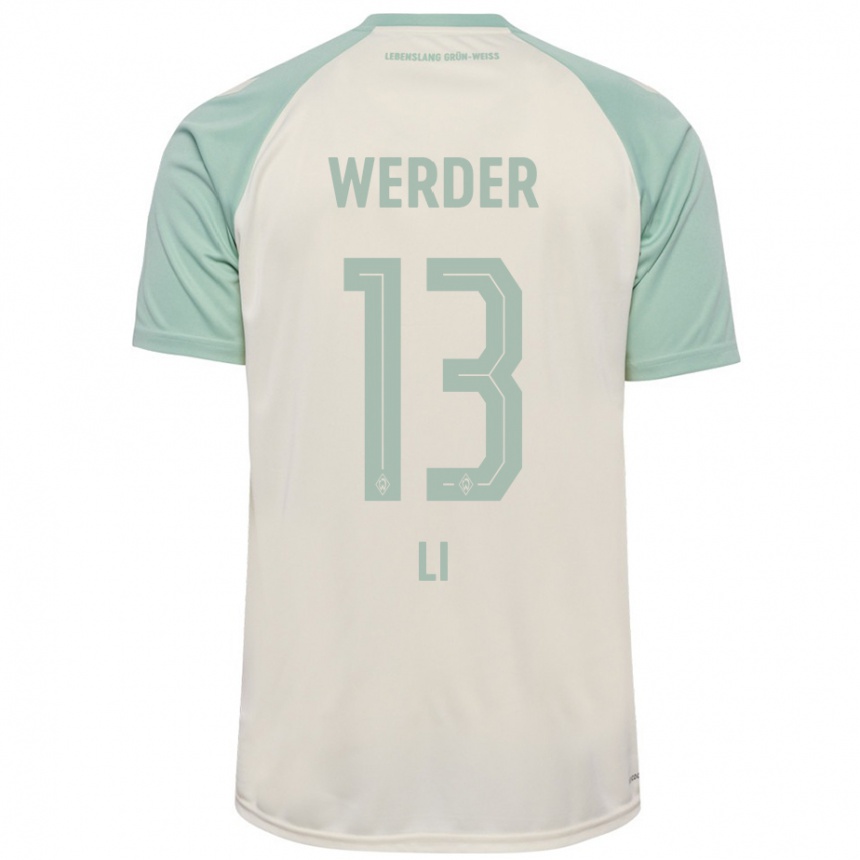 Herren Fußball Xiancheng Li #13 Cremeweiß Hellgrün Auswärtstrikot Trikot 2024/25 T-Shirt Luxemburg