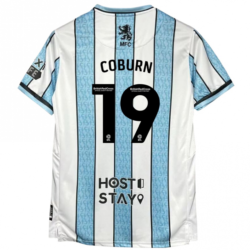 Herren Fußball Josh Coburn #19 Weiß Blau Auswärtstrikot Trikot 2024/25 T-Shirt Luxemburg