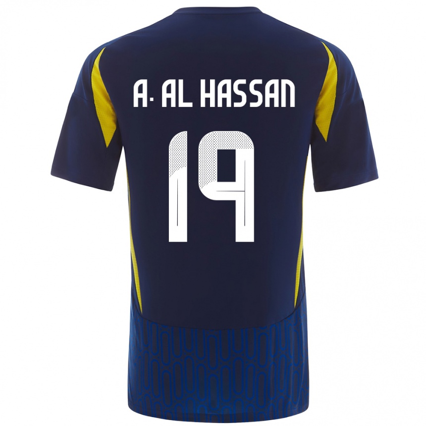 Herren Fußball Ali Al-Hassan #19 Blau Gelb Auswärtstrikot Trikot 2024/25 T-Shirt Luxemburg