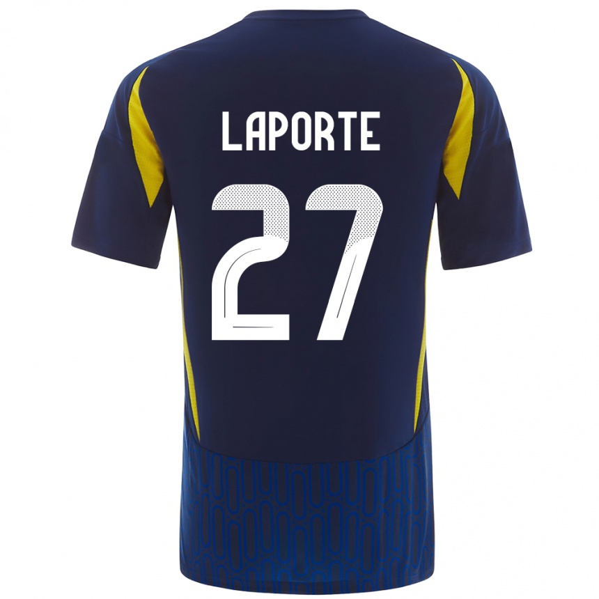 Herren Fußball Aymeric Laporte #27 Blau Gelb Auswärtstrikot Trikot 2024/25 T-Shirt Luxemburg