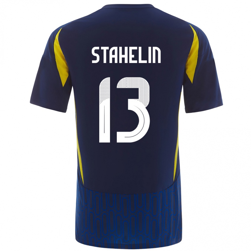 Herren Fußball Izabela Stahelin #13 Blau Gelb Auswärtstrikot Trikot 2024/25 T-Shirt Luxemburg