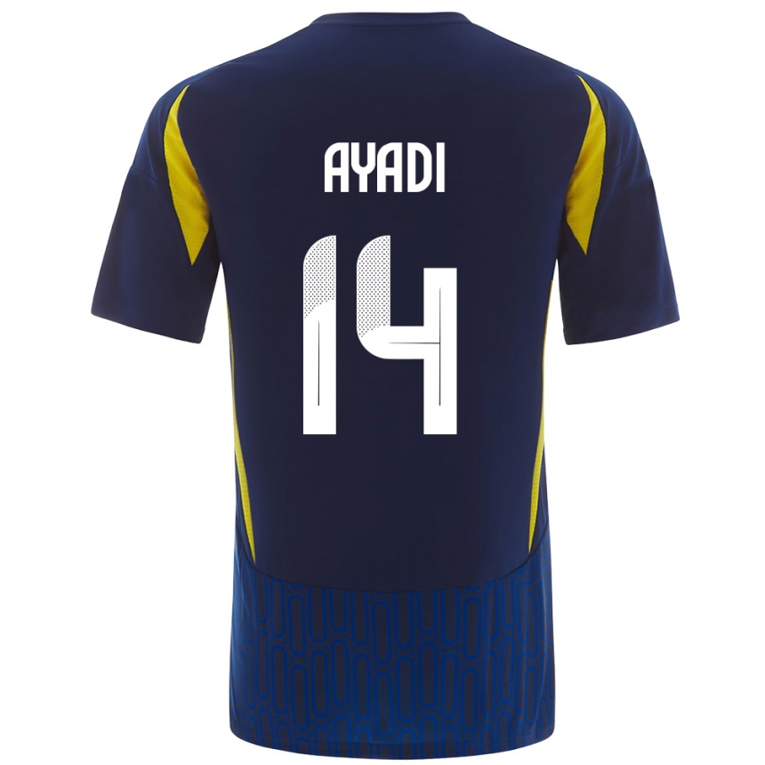 Herren Fußball Ghada Ayadi #14 Blau Gelb Auswärtstrikot Trikot 2024/25 T-Shirt Luxemburg