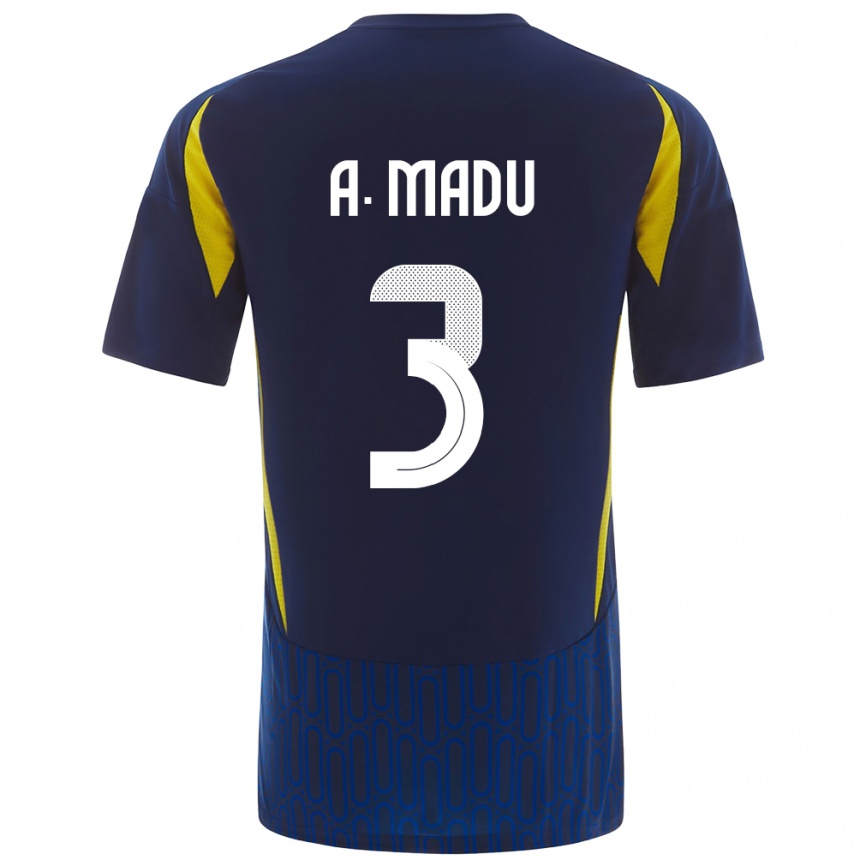 Herren Fußball Abdullah Madu #3 Blau Gelb Auswärtstrikot Trikot 2024/25 T-Shirt Luxemburg