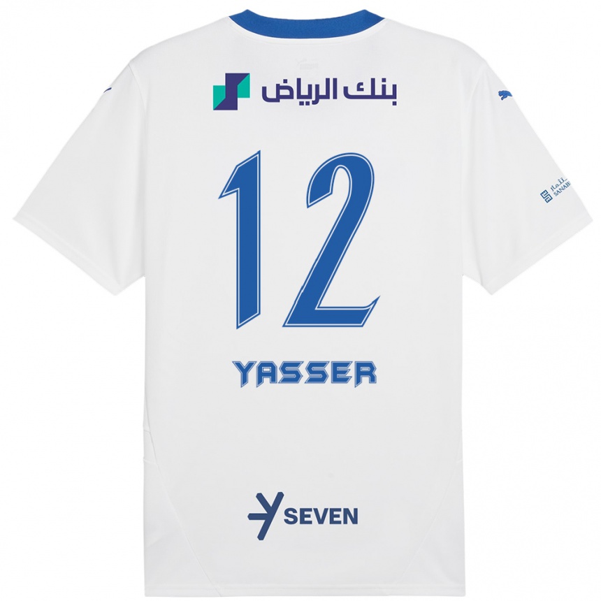 Herren Fußball Yasser Al-Shahrani #12 Weiß Blau Auswärtstrikot Trikot 2024/25 T-Shirt Luxemburg