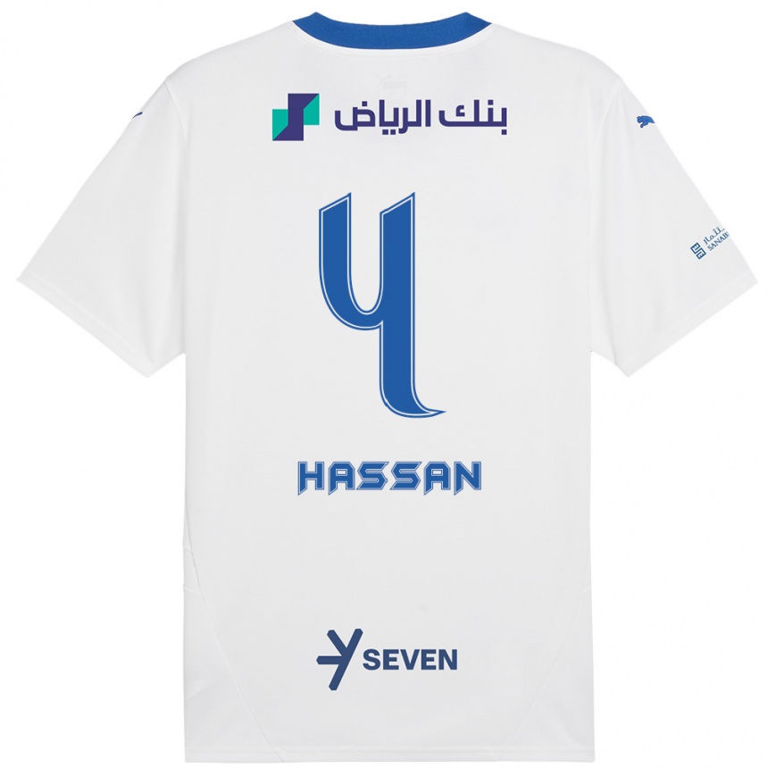 Herren Fußball Eman Hassan #4 Weiß Blau Auswärtstrikot Trikot 2024/25 T-Shirt Luxemburg