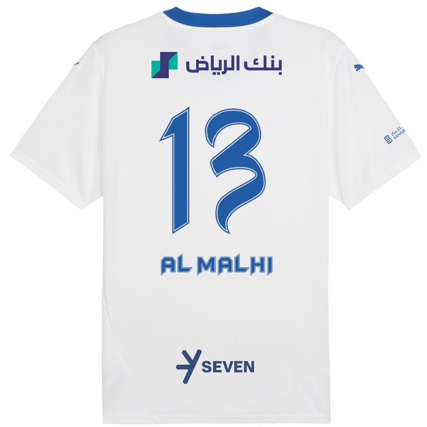 Herren Fußball Al Muhra Al-Malhi #13 Weiß Blau Auswärtstrikot Trikot 2024/25 T-Shirt Luxemburg