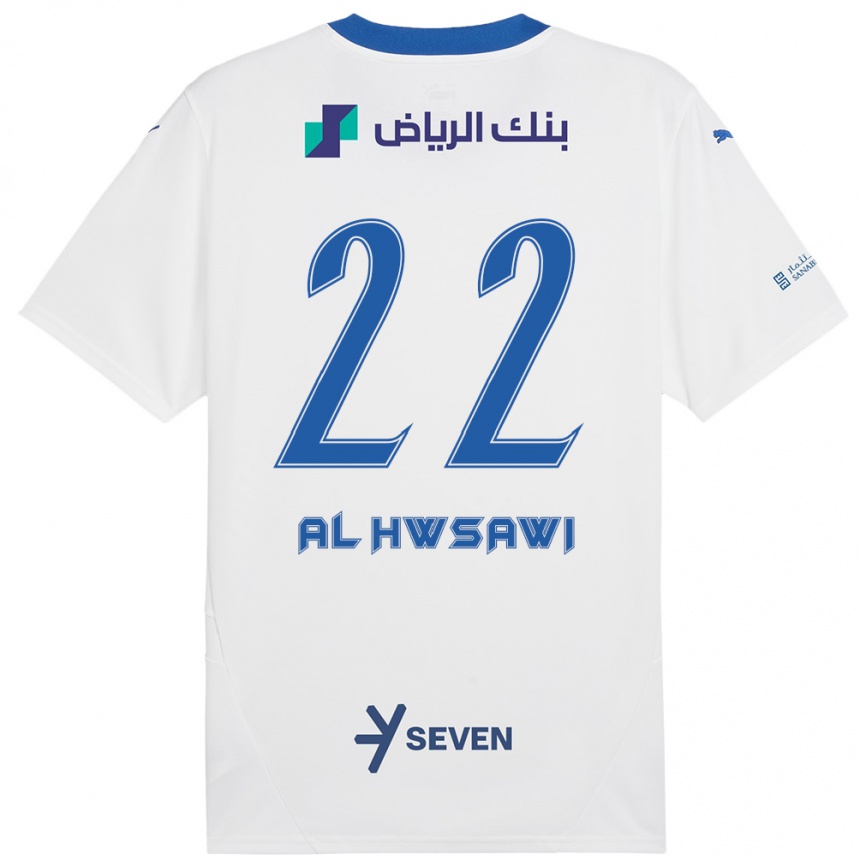 Herren Fußball Shorouq Al-Hwsawi #22 Weiß Blau Auswärtstrikot Trikot 2024/25 T-Shirt Luxemburg