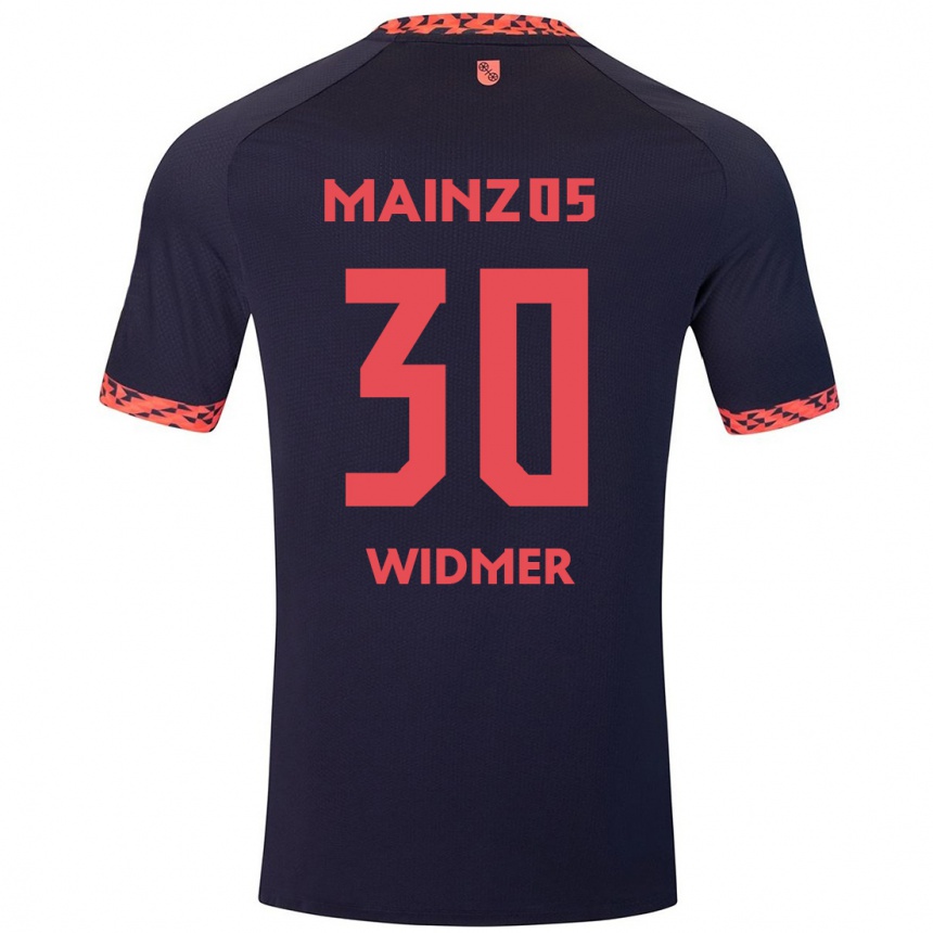 Herren Fußball Silvan Widmer #30 Blau Korallenrot Auswärtstrikot Trikot 2024/25 T-Shirt Luxemburg