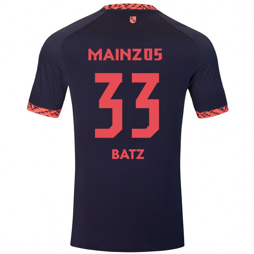 Herren Fußball Daniel Batz #33 Blau Korallenrot Auswärtstrikot Trikot 2024/25 T-Shirt Luxemburg