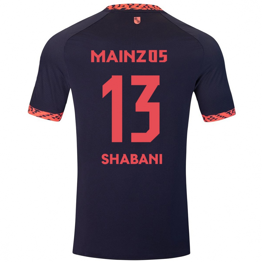 Herren Fußball Eniss Shabani #13 Blau Korallenrot Auswärtstrikot Trikot 2024/25 T-Shirt Luxemburg