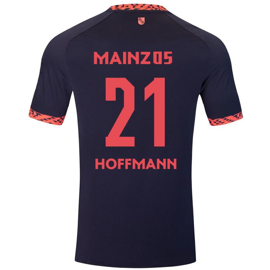 Herren Fußball Leon Hoffmann #21 Blau Korallenrot Auswärtstrikot Trikot 2024/25 T-Shirt Luxemburg