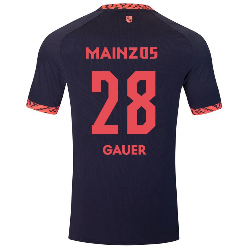 Herren Fußball Luke Gauer #28 Blau Korallenrot Auswärtstrikot Trikot 2024/25 T-Shirt Luxemburg