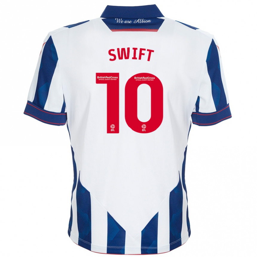 Damen Fußball John Swift #10 Weiß Dunkelblau Heimtrikot Trikot 2024/25 T-Shirt Luxemburg