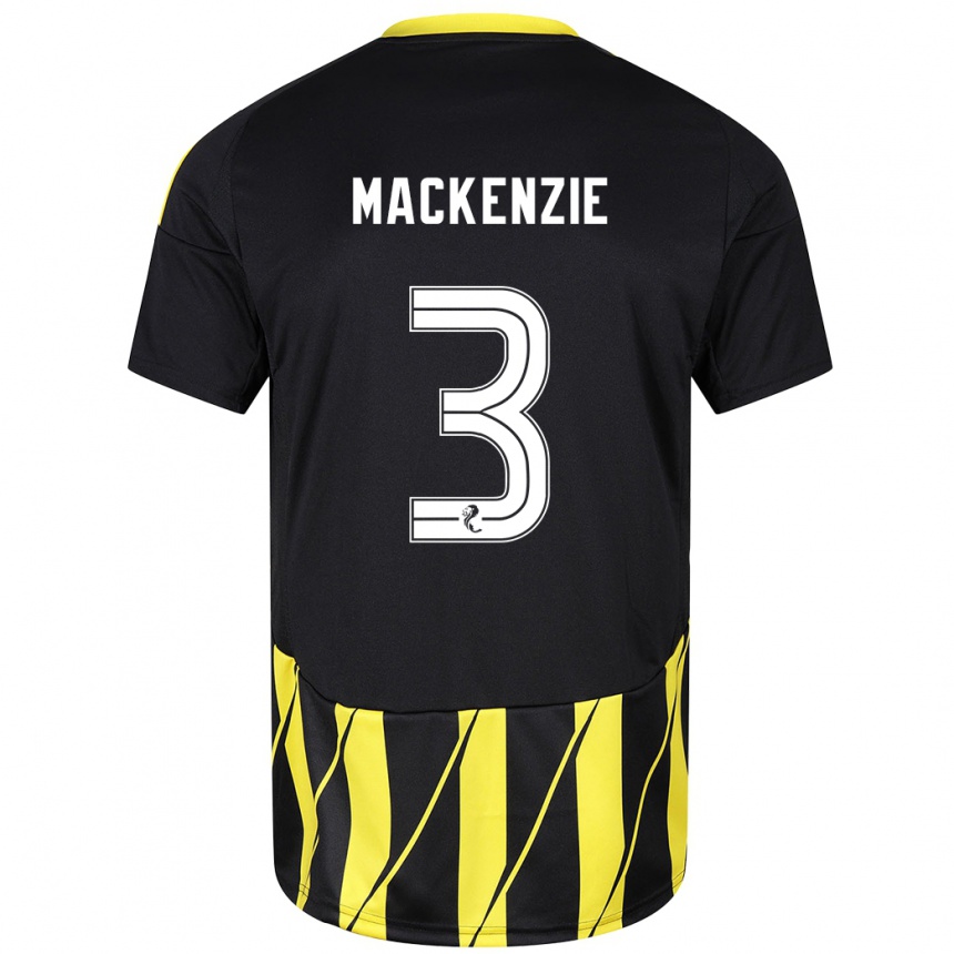 Damen Fußball Jack Mackenzie #3 Schwarz Gelb Auswärtstrikot Trikot 2024/25 T-Shirt Luxemburg