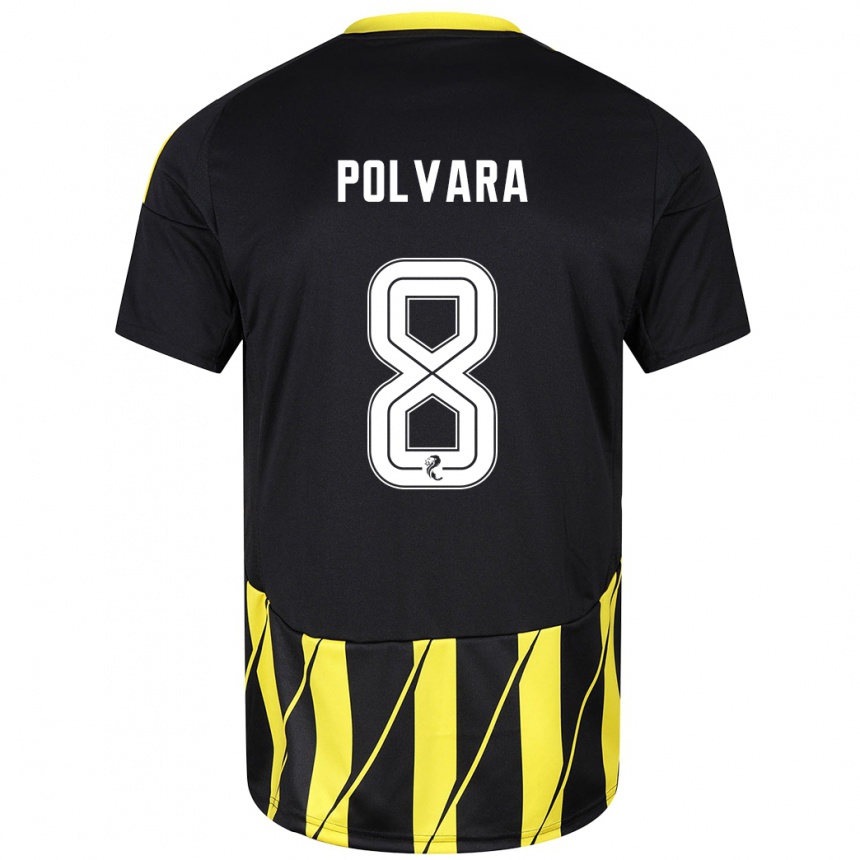 Damen Fußball Dante Polvara #8 Schwarz Gelb Auswärtstrikot Trikot 2024/25 T-Shirt Luxemburg