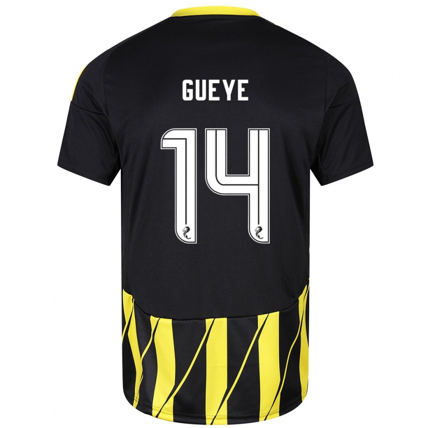 Damen Fußball Pape Habib Gueye #14 Schwarz Gelb Auswärtstrikot Trikot 2024/25 T-Shirt Luxemburg