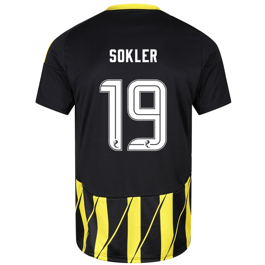 Damen Fußball Ester Sokler #19 Schwarz Gelb Auswärtstrikot Trikot 2024/25 T-Shirt Luxemburg